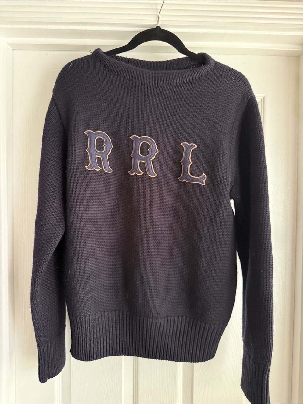 Ralph Lauren Double RL Navy Crewneck Sweater with RRL Appliqué